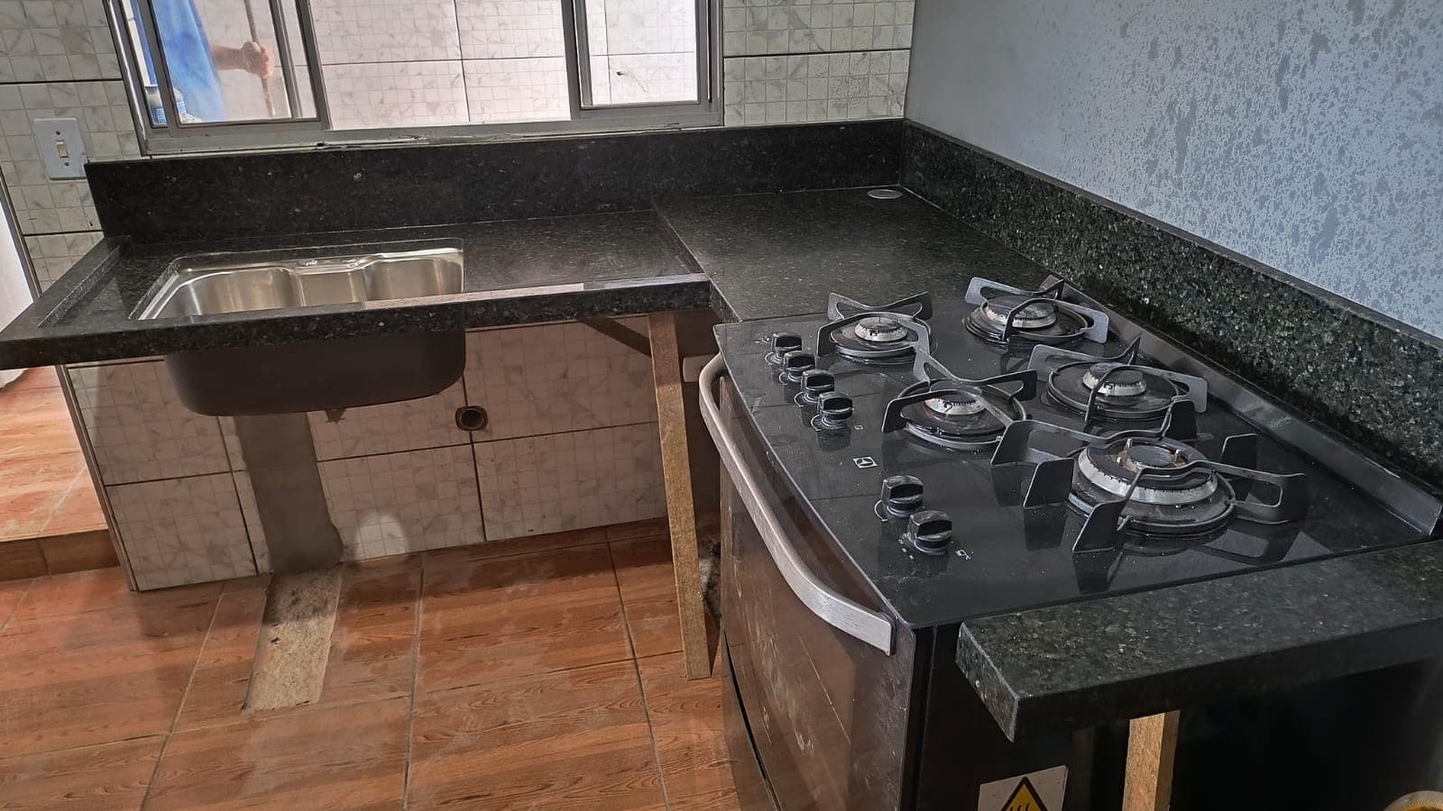 Countertop installation underway in a kitchen